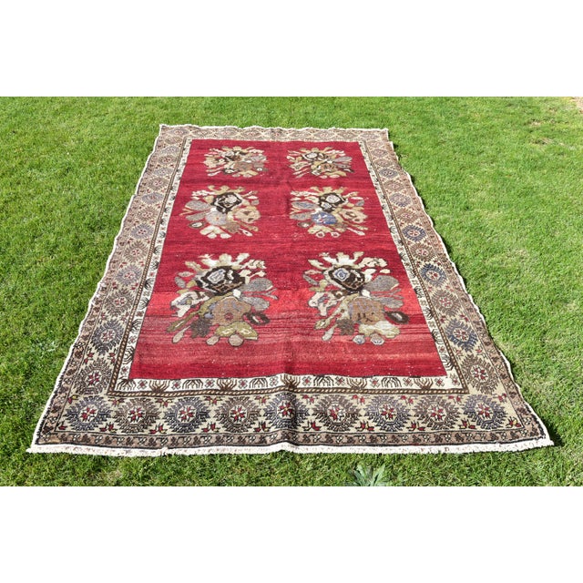 Textile 1980s Turkish Red Floral Ethnic Luxury Rug For Sale - Image 7 of 7
