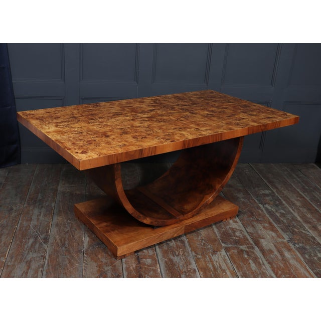 Art Deco French U-Base Dining Table in Burr Walnut, 1930s For Sale - Image 11 of 15