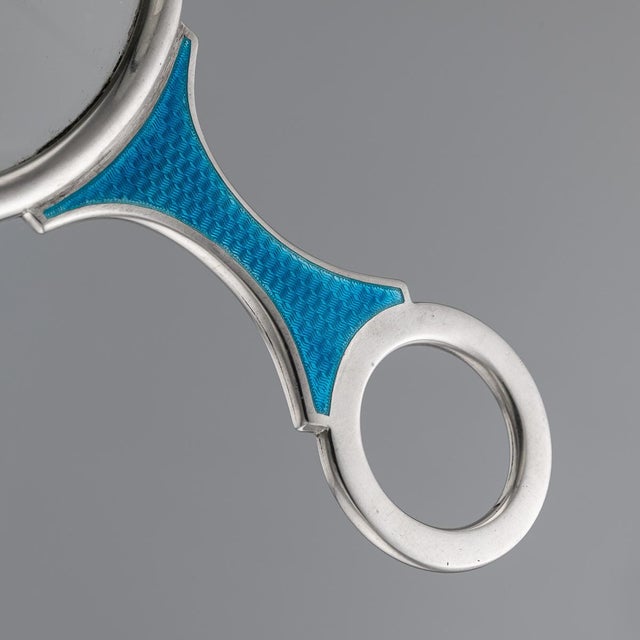 Glass Large Antique English Silver and Guilloché Enamel Magnifying Glass, 1890s For Sale - Image 7 of 12