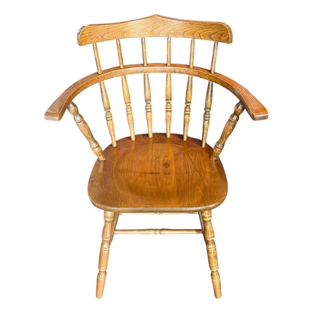 Vintage Windsor Arm Chair-Wood Spindle Back-Colonial Farmhouse-Desk Chair-Accent For Sale