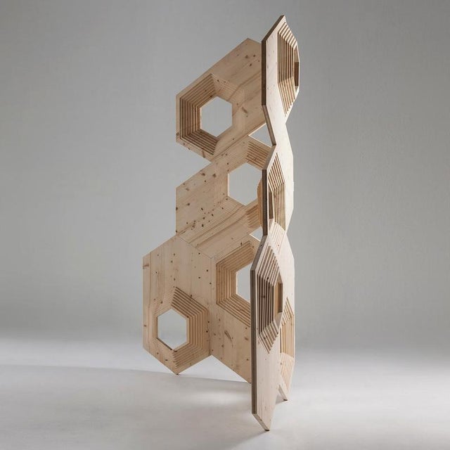 Cortina Screen 2 Decorative Sculpture in Fir Wood by Sebastiano Bottos For Sale - Image 6 of 8