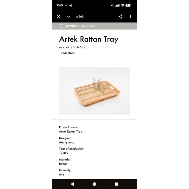 Vintage 1960s Rattan Tray From Artek Finland For Sale - Image 13 of 16