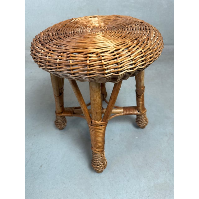 1980s Vintage Wicker and Bamboo Stool, 1980s For Sale - Image 5 of 8