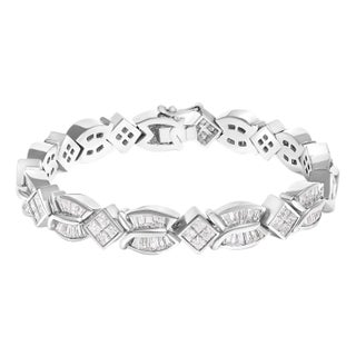 14K White Gold 8 5/8ct Cttw Princess and Baguette Diamond Geometric Twist Link Bracelet (G-H Color, VS1-VS2 Clarity) - 7" For Sale