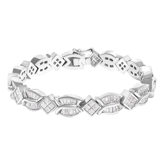 14K White Gold 8 5/8ct Cttw Princess and Baguette Diamond Geometric Twist Link Bracelet (G-H Color, VS1-VS2 Clarity) - 7" For Sale