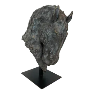 Currey & Company Modern Verdigris Patina Bronze Horse on Stand Sculpture