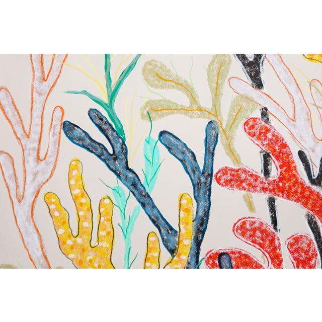 Red 2025, Primary Tones Coral Garden, Illustration Style Painting of Coral Reef, Gouache Crayon on Watercolor Paper by Romina Milano For Sale - Image 8 of 11