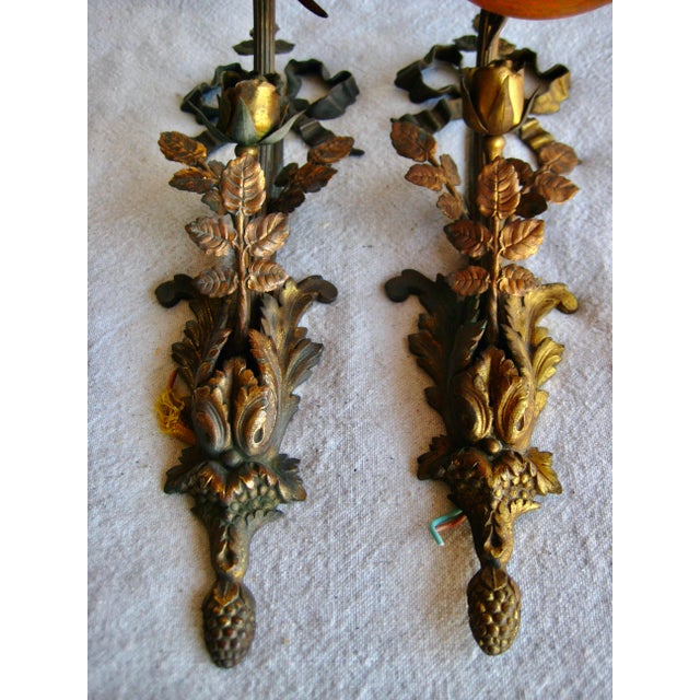 Early 20th Century French Art Nouveau Floral Pair Sconces - a Pair For Sale - Image 10 of 10