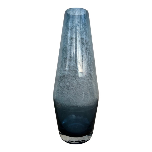 1960s Riihimaen Lasi Oy Finland Tapered Blue Glass Vase Mid Century Danish Modern For Sale