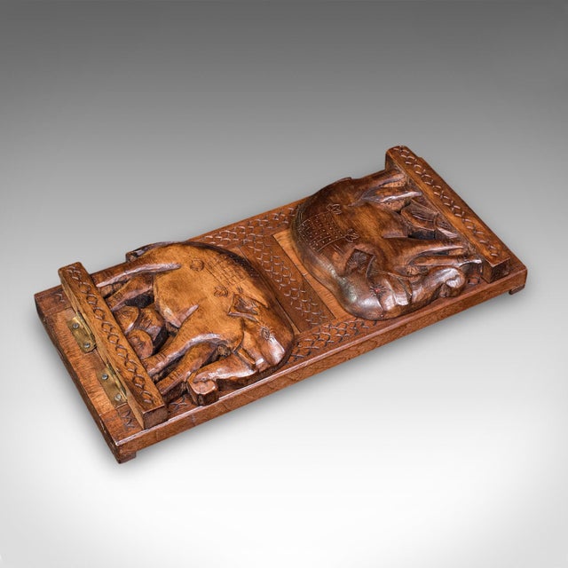 Wood Vintage Carved Elephant Book Slide, Anglo-Indian, Colonial, Library, Art Deco For Sale - Image 7 of 11