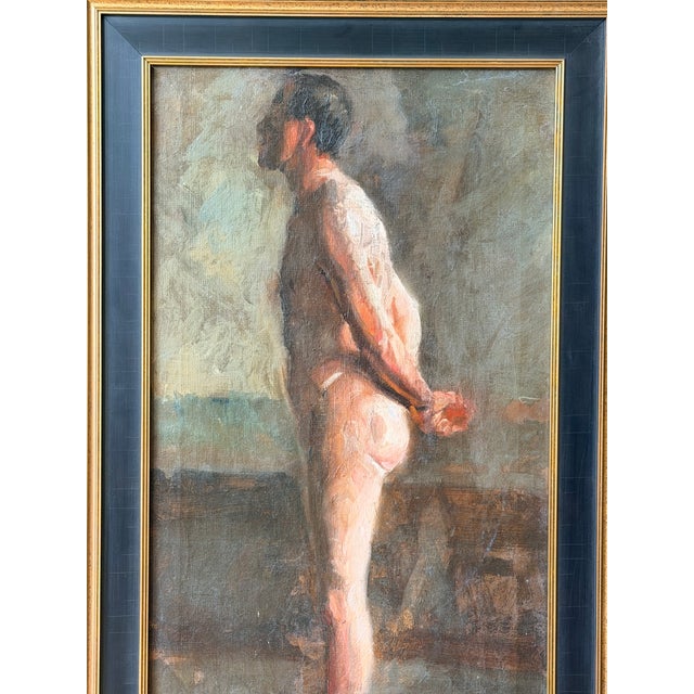 Figurative Antique Academic Male Nude Study, Oil on Canvas - Early 20th Century For Sale - Image 3 of 5