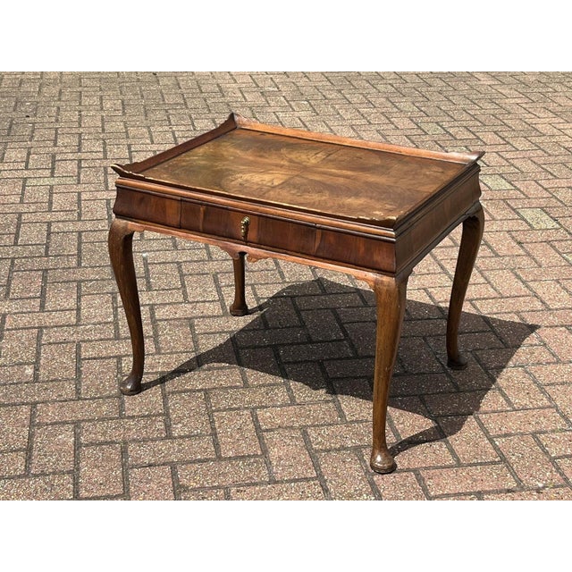 Wood Walnut Tray Top Side Table with Drawer For Sale - Image 7 of 18