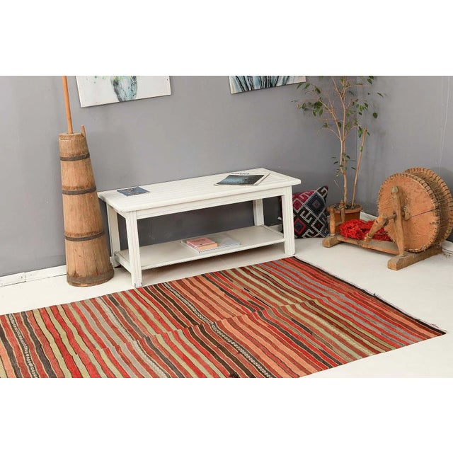 Mid 20th Century Striped Vintage Turkish Kilim Rug For Sale In Los Angeles - Image 6 of 7