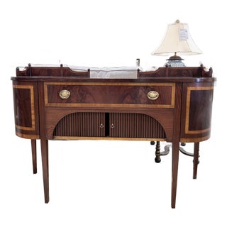 Late 20th Century Classic Inlaid Mahogany Sideboard With Tambour Doors For Sale