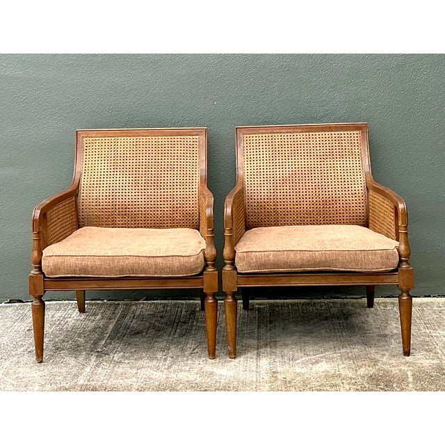 Brown Vintage Baker Cane Panel Lounge Chairs - A Pair For Sale - Image 8 of 12