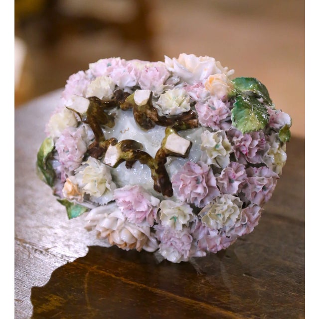 Celadon 19th Century French Porcelain Barbotine Flower Basket With Twig Handle For Sale - Image 8 of 8