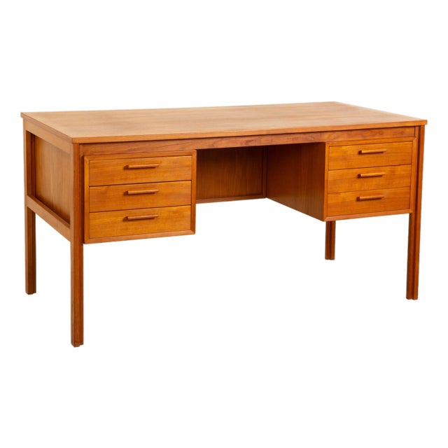 Mid-Century Elm Desk with Drawers For Sale