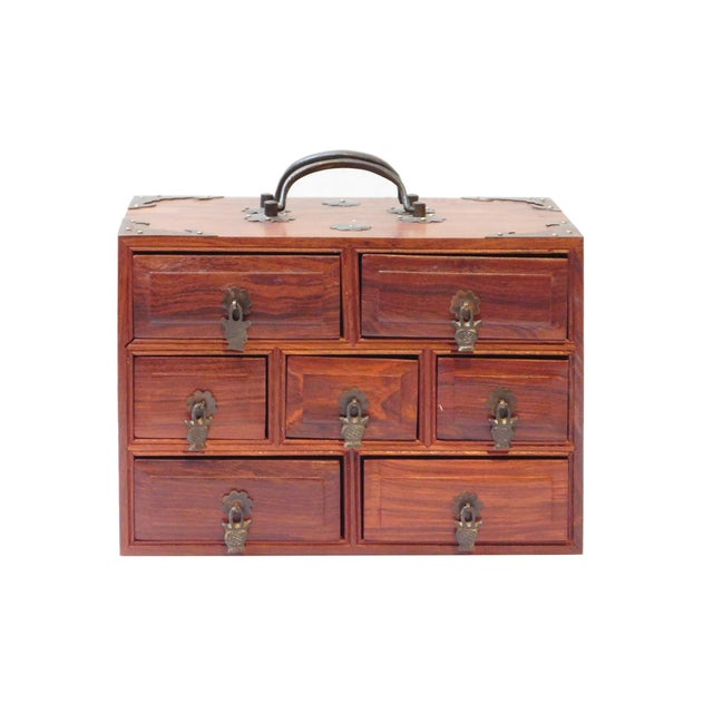 Chinese Small Brown Wood Rectangular Storage Jewelry Box Chest Chairish