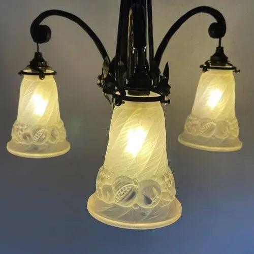 Metal Art Deco Wrought Iron Ceiling Lamp, 1930s For Sale - Image 7 of 10