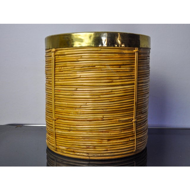 Rattan and Brass Book Holder Basket, Italy, 1970s For Sale - Image 6 of 9