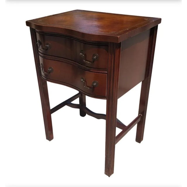 Two-Drawer Serpentine Mahogany Chippendale Side Table With Stenciled Leather Top For Sale - Image 4 of 12