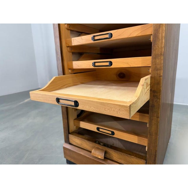 Art Deco Tambour Office Cabinet in Beech, Czechoslovakia, 1940s For Sale - Image 9 of 18