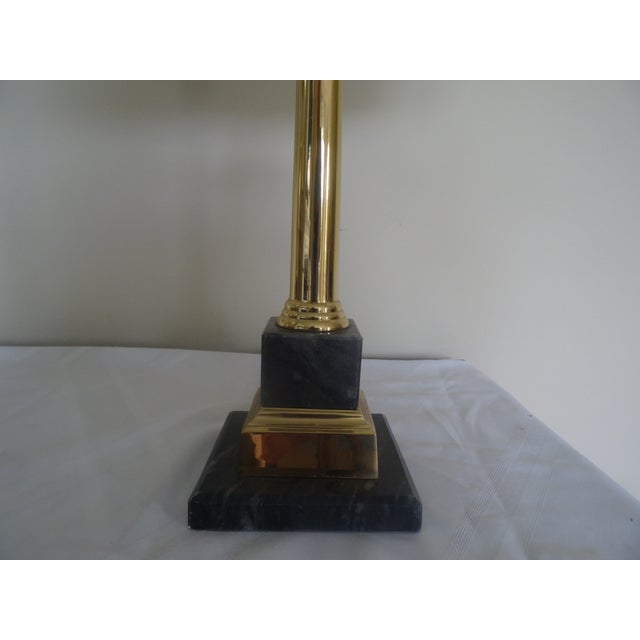 Contemporary Chapman Style Classic Brass & Marble Column Lamps - A Pair For Sale - Image 3 of 6