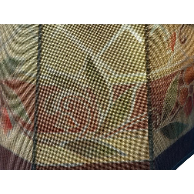 Antique Wire Mesh Rembrandt Style Shade With Painted Stenciled Red Rose and Green Floral Design on 1920s Painted Gold Floor Lamp For Sale - Image 14 of 15