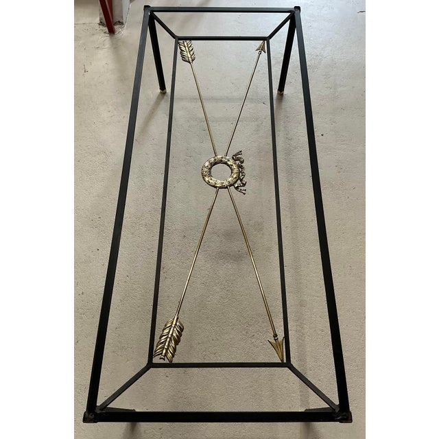 Vintage Neoclassical Style Iron and Brass Glass Top Coffee Table For Sale - Image 4 of 12
