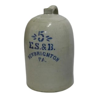 Large 18âˆšÂ© H. Early American #5 Pennsylvania Salt Glaze Jug Pottery For Sale