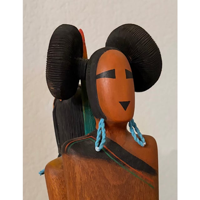 1980s Very Rare 13" Double Kachina Long-Haired Hopi Maiden by Randall Sahmie Hand Carved! For Sale - Image 10 of 16