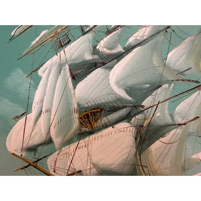 Late 20th Century Late 20th Century Listed Artist Hewett Jackson Original Oil Painting | Tall Ship Seascape | Framed For Sale - Image 5 of 9