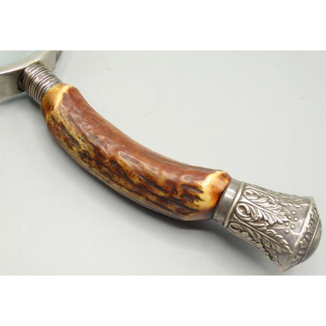 Metal Antique English Silver & Stag Horn Magnifying Glass For Sale - Image 7 of 9