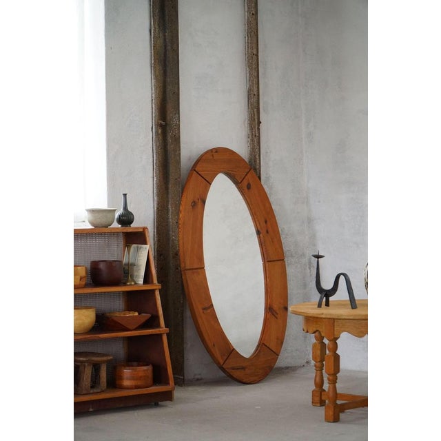 Large Oval Wall Mirror in Pine attributed to Glasmäster Markaryd, Sweden, 1960s For Sale - Image 11 of 15