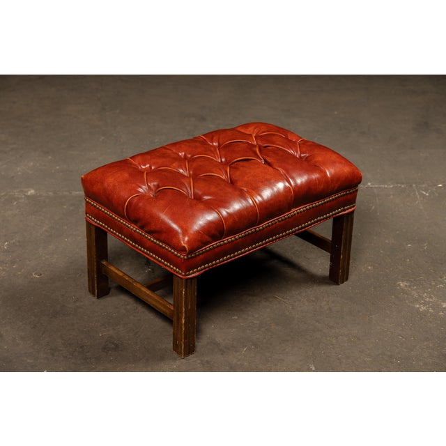 Vintage Wingback Tufted Armchair With Ottoman in Burnt Orange For Sale In Chicago - Image 6 of 12