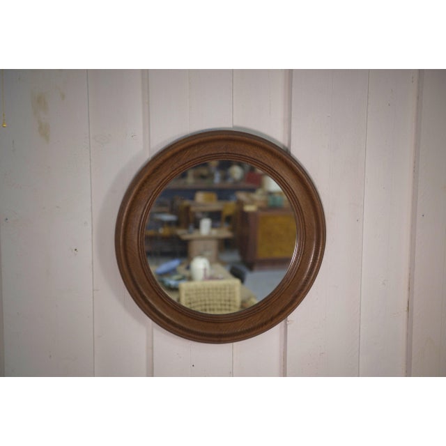 Wood Round Oak Mirror, 1960s For Sale - Image 7 of 7