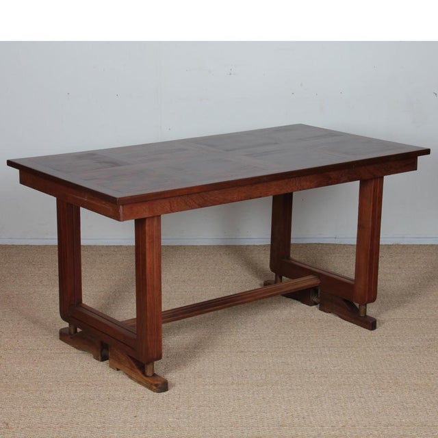 Wood French Dining Table in Wood and Brass, 1940 For Sale - Image 7 of 12