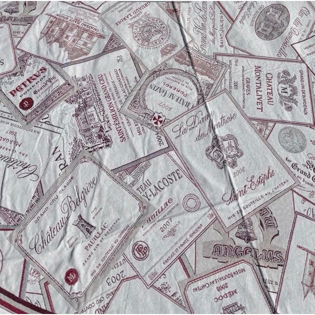 Textile French Jacquard Round Tablecloth - Bordeaux Wine Label Motif For Sale - Image 7 of 7