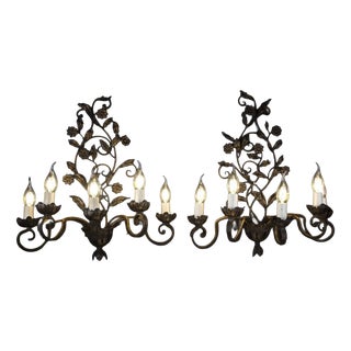 Wall Lamps with Floral Decoration, Set of 2 For Sale