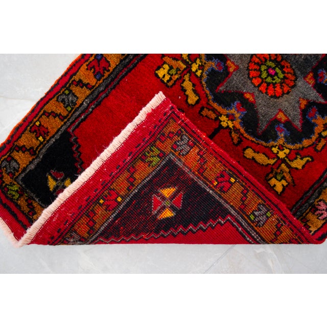 Hand Knotted Small Turkish Rug. Organic Wool 1960's Entryway Decor DoorMat, Accent Rug - 21'' X 42'' For Sale - Image 11 of 12