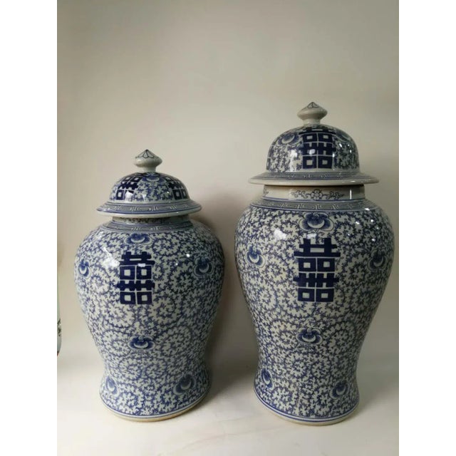 Ceramic Chinese Double Happiness Blue and White Porcelain Ginger Jar For Sale - Image 7 of 10