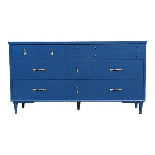 Late 20th Century Art Deco Solid Wood Blue Dresser For Sale