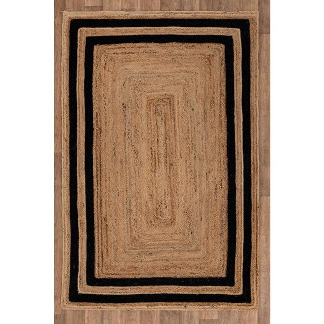 2.6'x12' Black Border Rectangle Jute Handmade Rug For Sale - Image 4 of 4