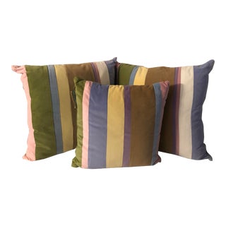 Eastern Accents Set of 3 Pastel Collage Velvet Pillows For Sale