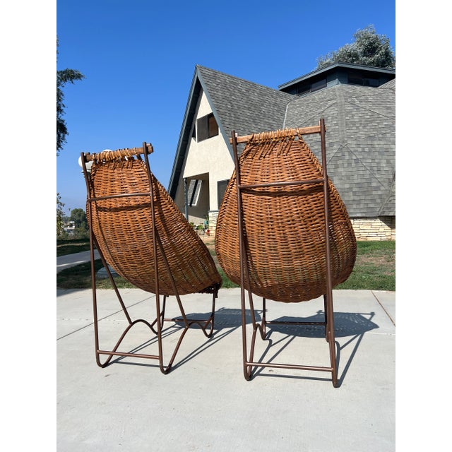 Tan 1960s in the Manner of John Risley Braided Woven Rattan Duyan Lounge Chairs - Set of 2 For Sale - Image 8 of 10