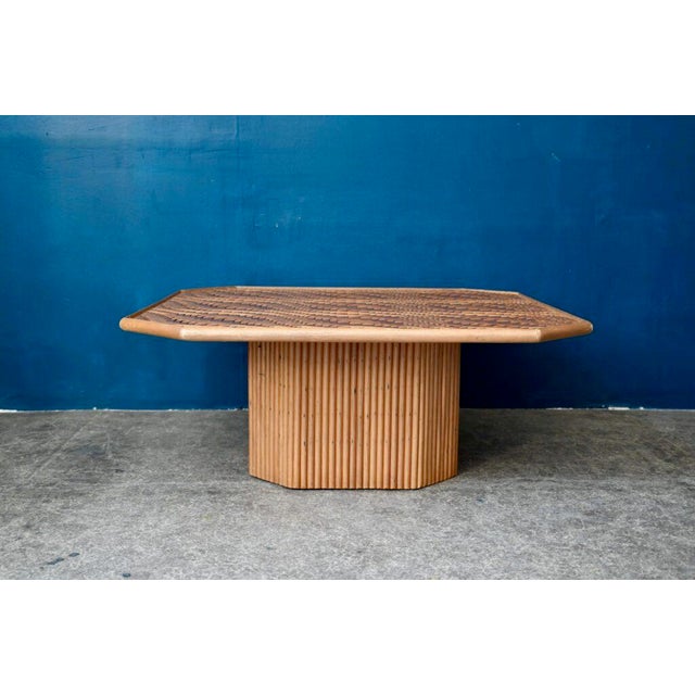 Wood Large Octagonal Coffee Table in Blond Rattan For Sale - Image 7 of 13