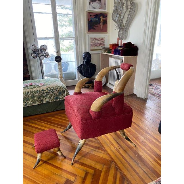 Late 19th Century 1800’s Victorian Horn Armchair & Footstool For Sale - Image 5 of 9