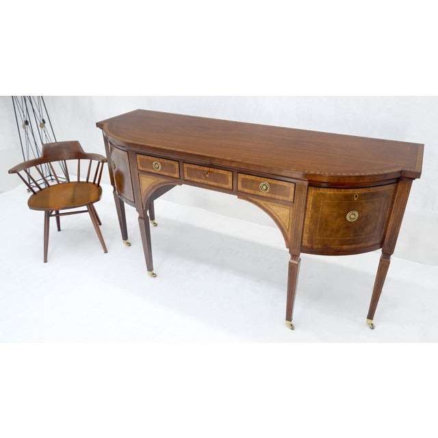 Baker Mahogany Banded Top Hepplewhite Brass Castors Tapered Legs Sideboard MINT For Sale - Image 14 of 18