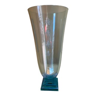 1997 Stephen Schlanser Tall Glass Vase With Chinese Characters For Sale