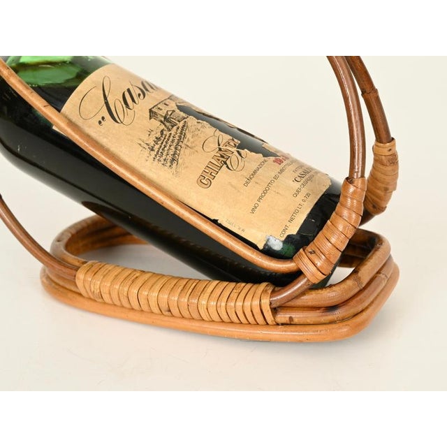 Italian Organic Curved Rattan and Hand-Woven Wicker Bottle Holder, 1960s For Sale - Image 10 of 12